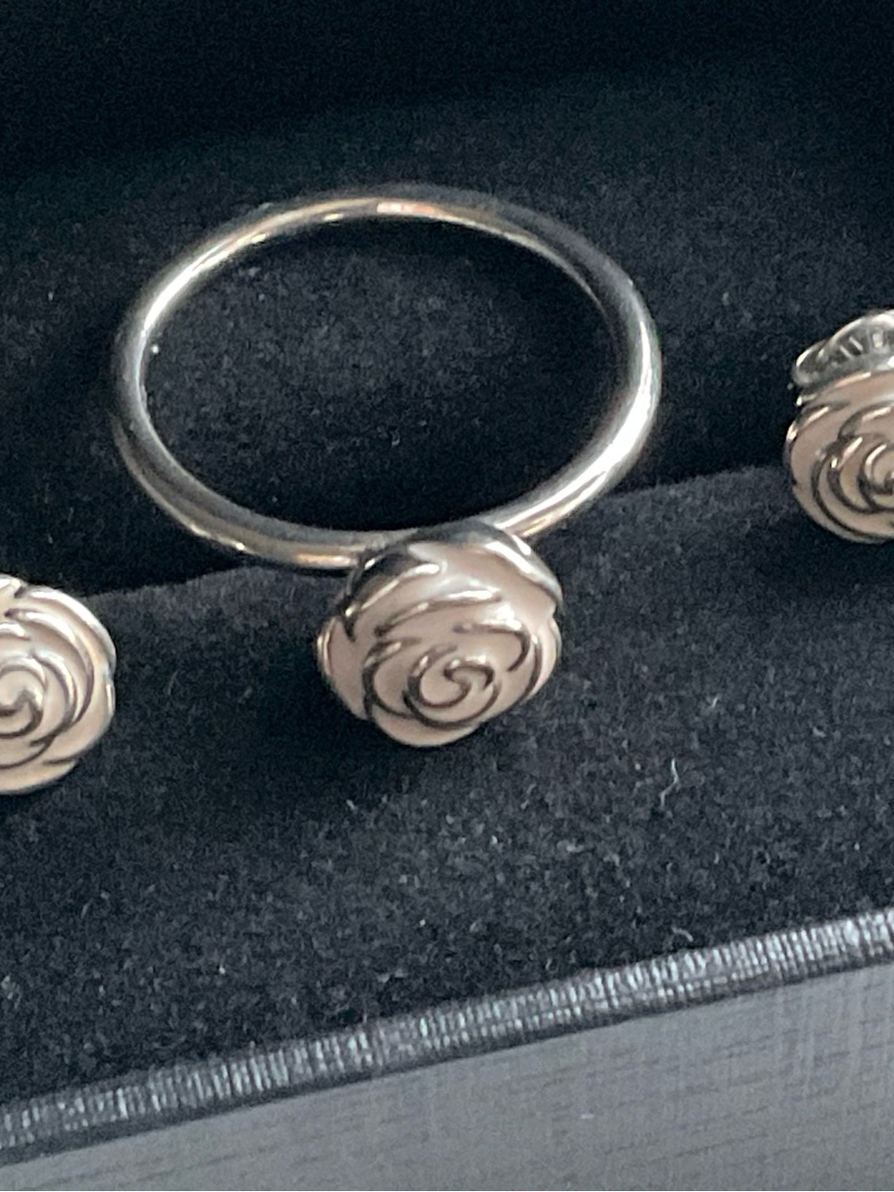 Pandora Silver Rose Accent Ring and Earrings
